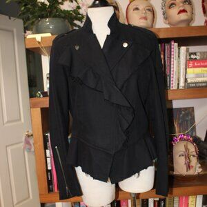William Rast NWT $398 Black Moto Jacket L Distressed Ruffled Peplum Zippers WOW